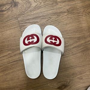 White Gucci slides